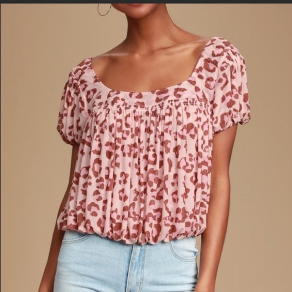 Free People Meg’s Blush Leopard Print Blouse